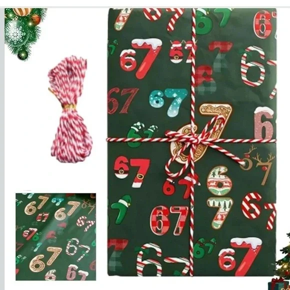 Trendy 67 Holiday Wrapping Paper‎ Green Red comes with Bakers Twine