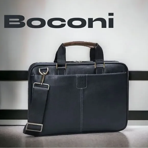 BOCONI Bags l Black l Genuine Leather l Briefcase Laptop Bag l Shoulder strap