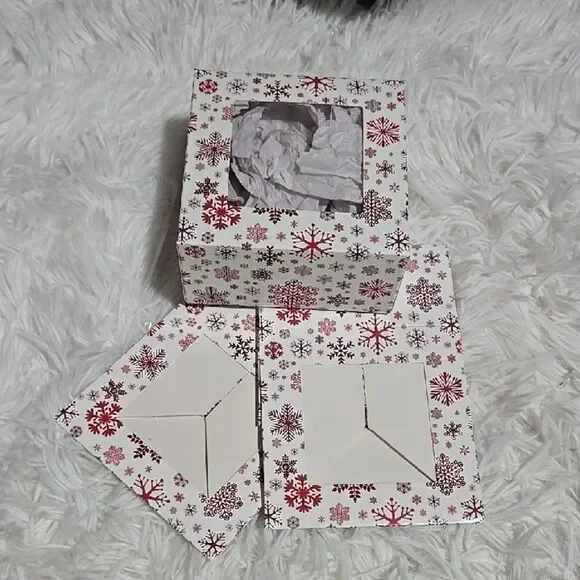 Festive Snowflake Gift Boxes 3 Red White Clear Window Mini