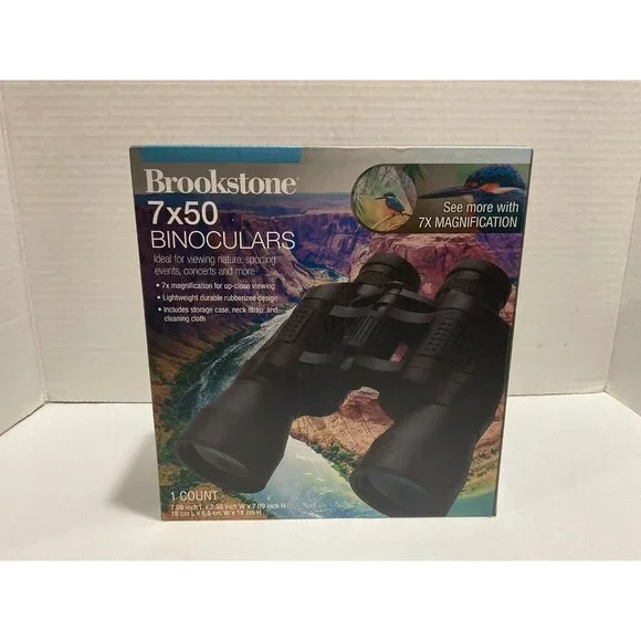 Brookstone 7 x 50 Binoculars w/Carrying Case and Neck Strap NEW FACTORY SEALED