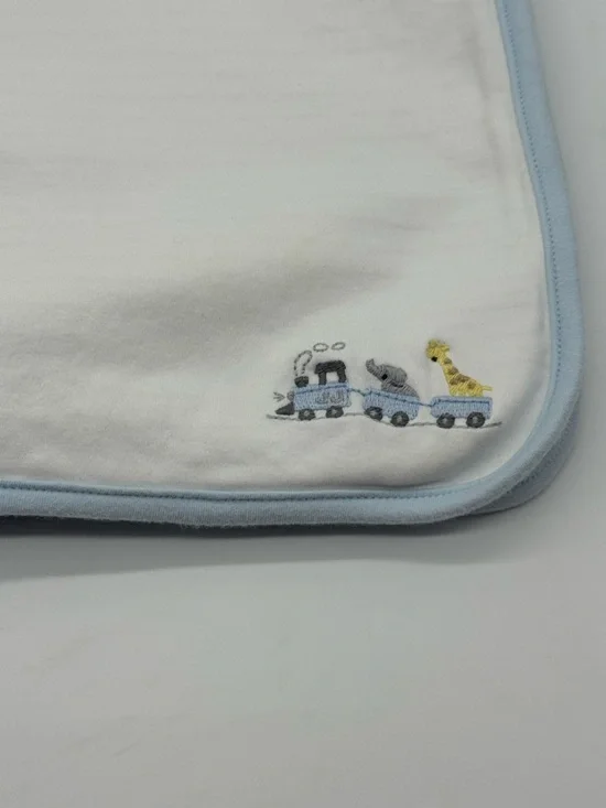 Janie & Jack Baby Swaddle Blanket with Embroidered Train with Riding Animals