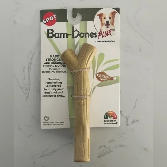 SPOT Bam-Bones PLUS Dog Chew Toy - 6-Inch Y-Shaped, Chicken Flavor- NWT
