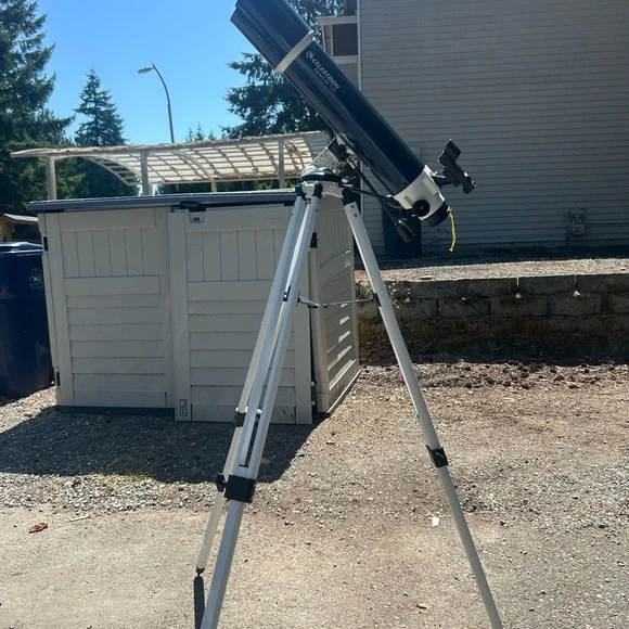 Blue, Black and Silver Telescope with Tripod