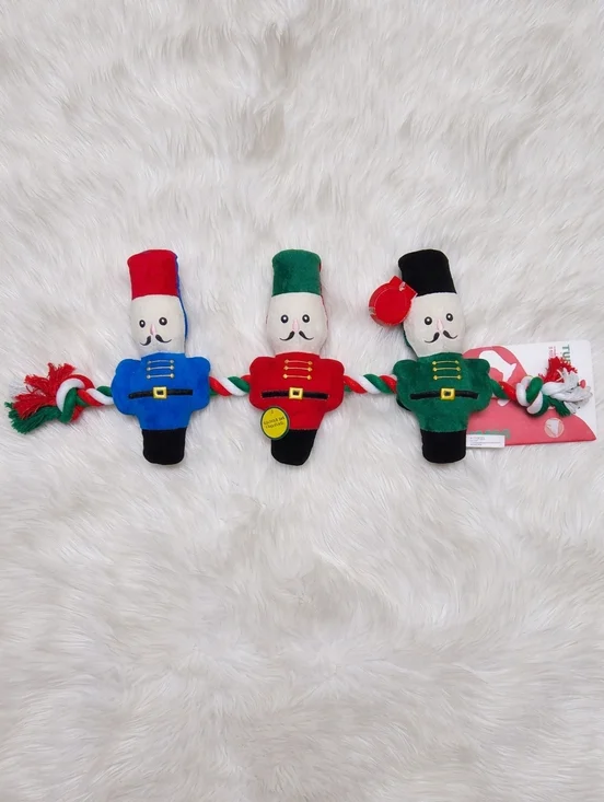 Christmas Nutcracker Squeeker Plush Dog Toy with Rope New with Tags 24