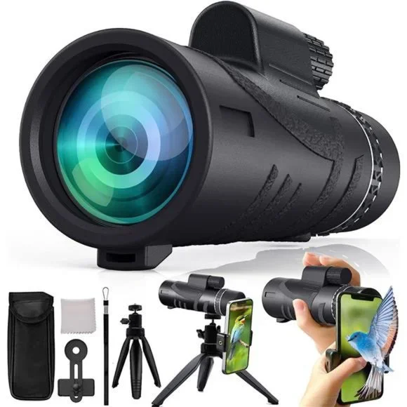 80x100 HD Monoculars Telescope for Smartphone Low Night Vision for Bird Watching
