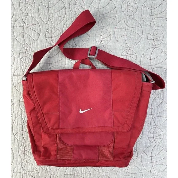 VTG Nike Center Swoosh Red Nylon Laptop‎ Side bag Satchel