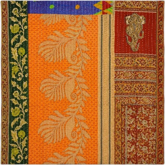 Vintage Kantha Reversible Indian Cotton Block Print Patchwork Boho Throw 54 x 88