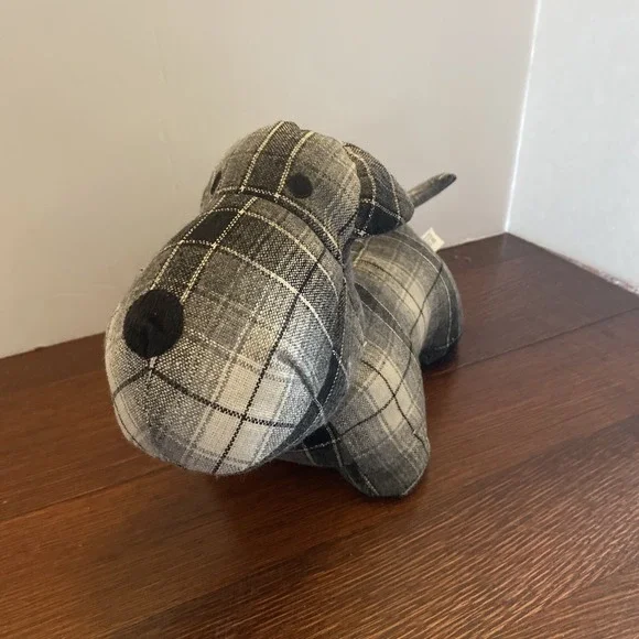 Gray & White Plaid Door Stop Dog Plush Westie Scottish Terrier Scotty SUPER CUTE