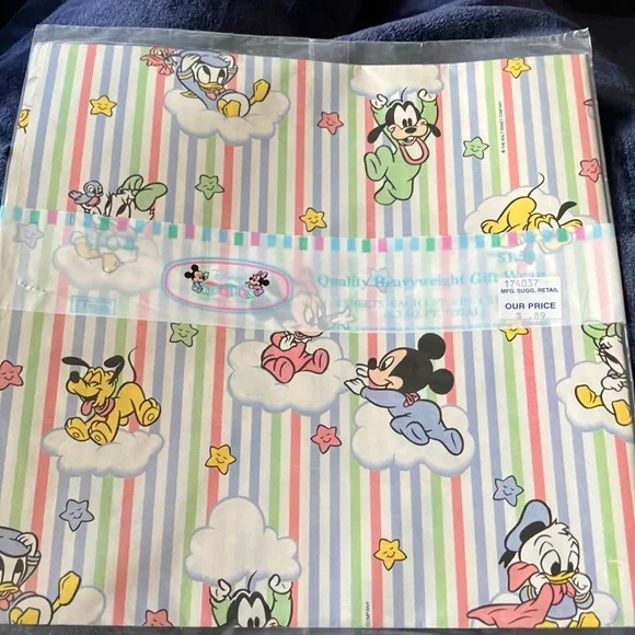 Disney Character Striped Baby Gift Wrap -Sealed New Old Stock‎