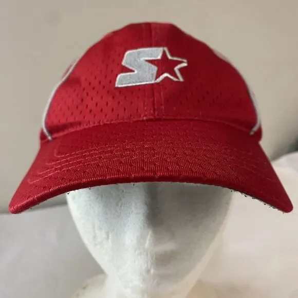 Vntg Red Started cap youth OS mesh silver embroidered logo