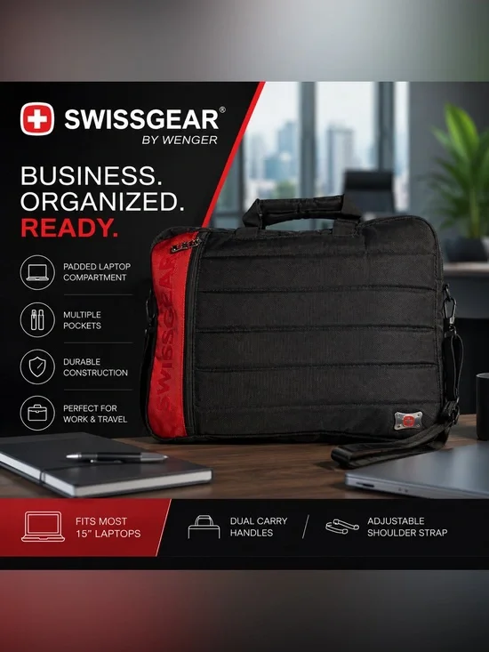 SwissGear Wenger Black Red Laptop Messenger Bag