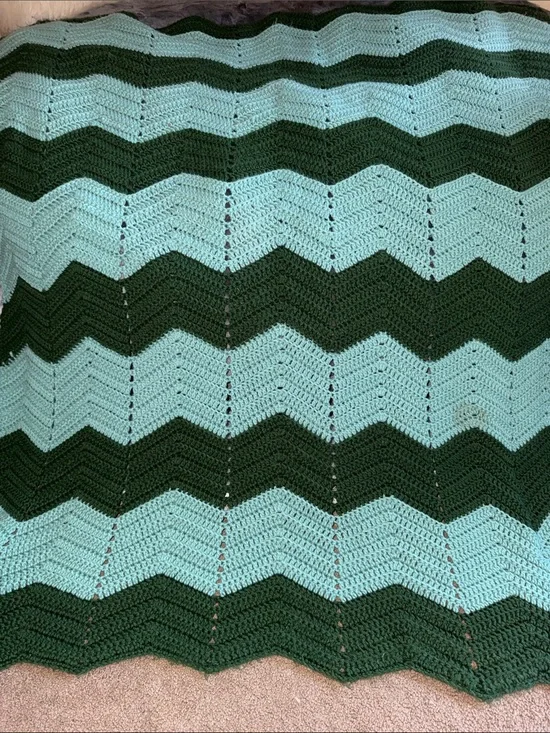Hand Crafted Chevron Throw Blanket in Mint and Forest Green