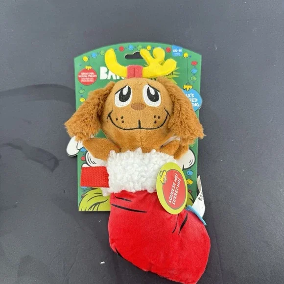 Bark Box Max's Stuffed Stocking Dog Toy, Squeaks and Crinkles