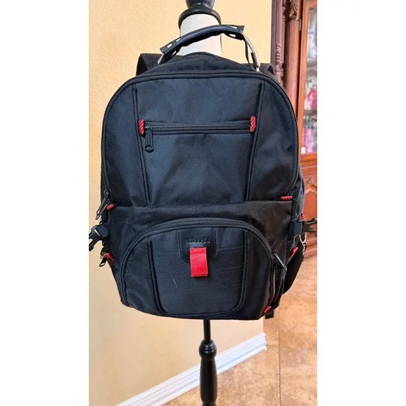 Travel Laptop Backpack Black Red USB Charging School Work Carry On