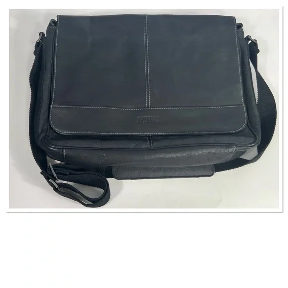 Kenneth Cole Leather and Canvas Crossbody Messenger Laptop Bag