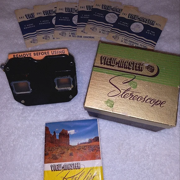 1950'S VIEW-MASTER STERESCOPE VINTAGE IN BOX WITH 6 FILM SLIDES AND INST…