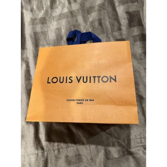 Louis Vuitton Orange Logo‎ Shopping Gift Paper Bag Blue Handles Small Size