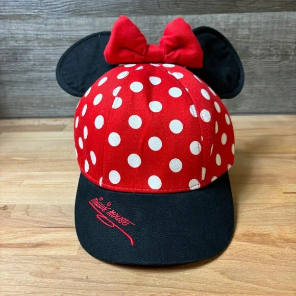 Minnie Mouse Hat Cap Snap Back Youth Red White Bow Ears Polka Dot Disney‎