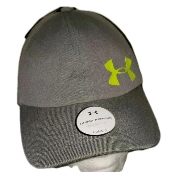 Under Armour Heatgear Youth Girls Strapback‎ Hat Gray/Neon Green Logo NWT $19.99