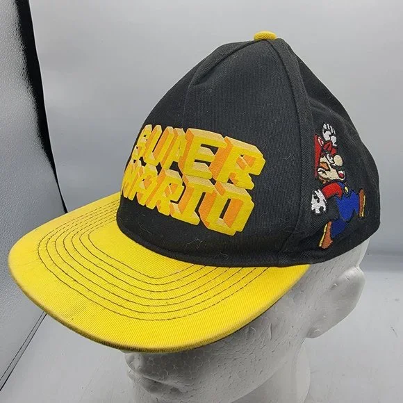 Super Mario Brothers Black Yellow Snap Back Adjustable Baseball Hat Video Games