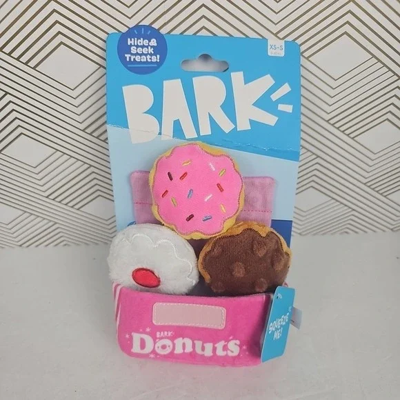 Bark Box 3 Donuts & Holder Dog Toy Crinkle Hide & Seek Treats XS/S Dogs Toys-NEW