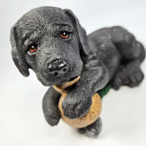 Vintage Living Stone Black Lab Hunting Dog Puppy Figurine with Duck Decoy 1996