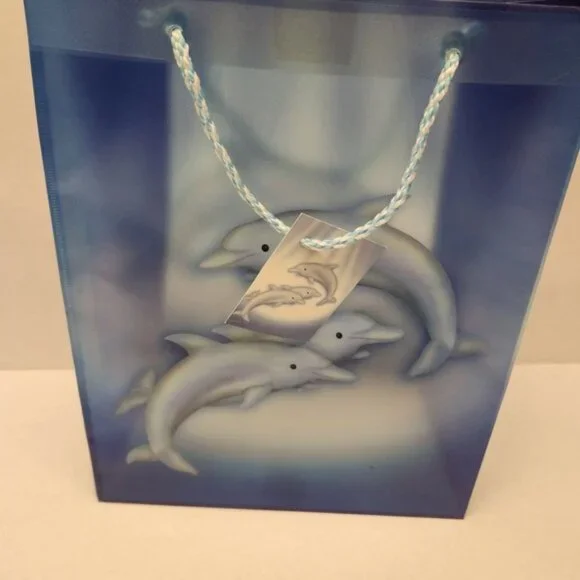 Vintage‎ y2k Color Fantasies Dolphin Gift Bag with Tag Blue Beach Sea Ocean