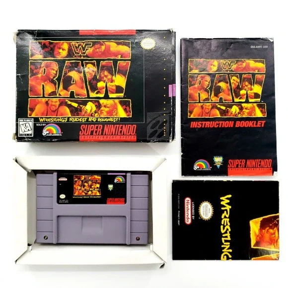 WWF Raw (Super Nintendo Entertainment System, 1994) Authentic Complete w/ Poster