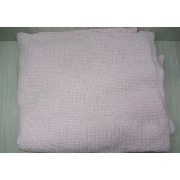Pottery Barn kids pink thermal woven cotton blanket USED READ 67x78