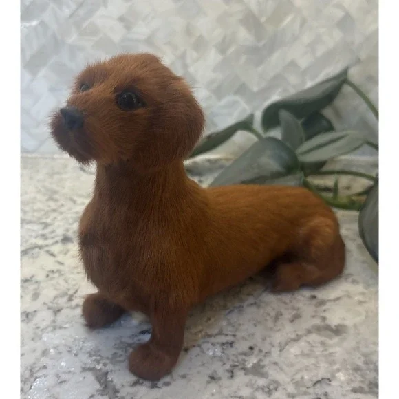 Vintage Real Fur Dog Miniature DACHSHUND Life like Soft Red collectible