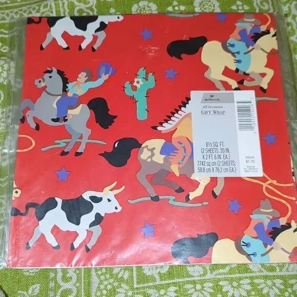 Hallmark‎ vintage Western theme print wrapping paper 🆕