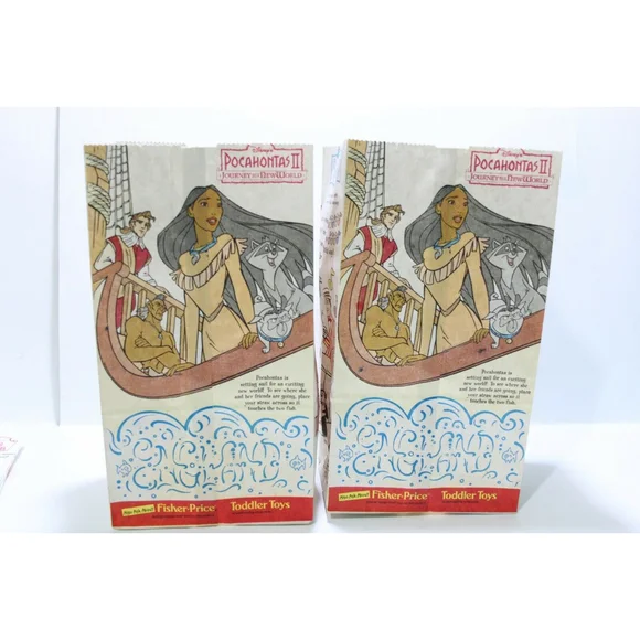 1998 Happy Meal McDonalds Paper Bag Disney Pocahontas II Lady & Tramp Lot of 2