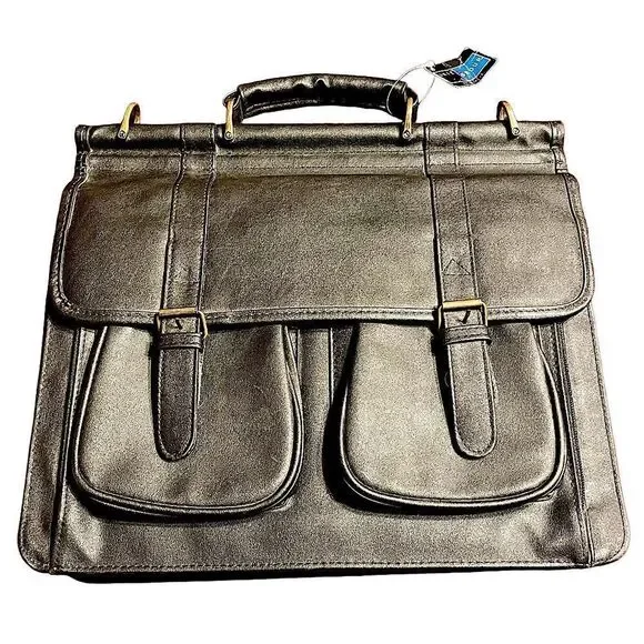 Leather look black laptop briefcase messenger  bag -NWT