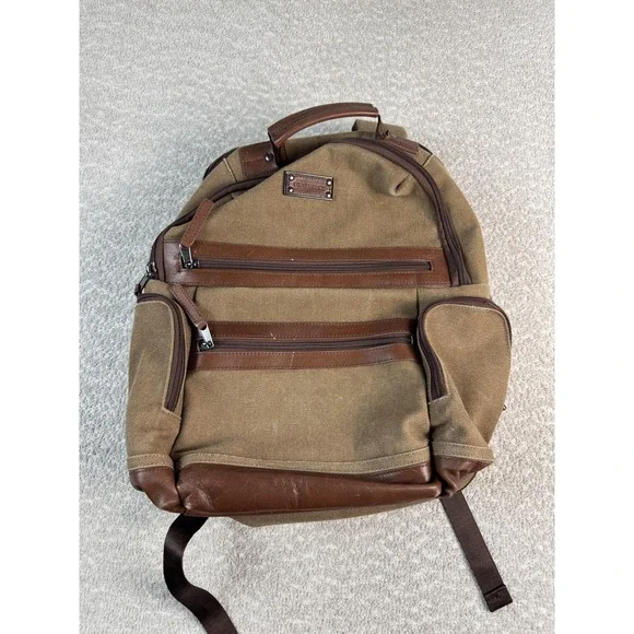 Renwick Canvas Leather Backpack Brown Multi Pocket Travel Laptop‎ Bag Unisex