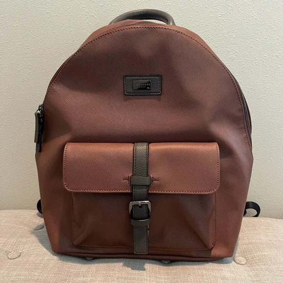Ted Baker London Eazey Backpack Faux Leather Brown Textured Laptop Bag
