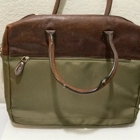 Polo Ralph Lauren Leather And Olive Green Canvas Laptop Messenger Bag
