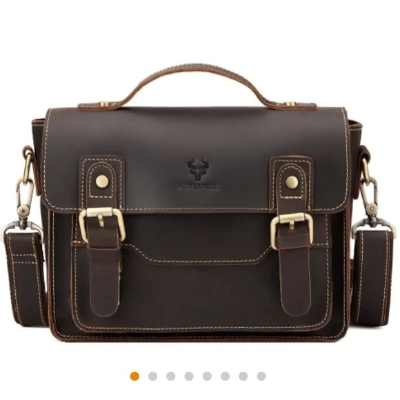 Humerpaul Leather Crossbody Messenger Bag Brown Commuter Satchel Brown NWT