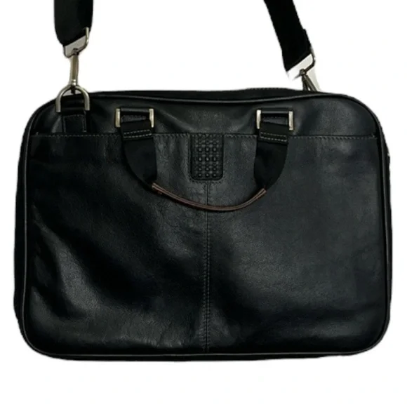 Black Leather Bag Briefcase Boconi Nashville Messenger Office Collage School