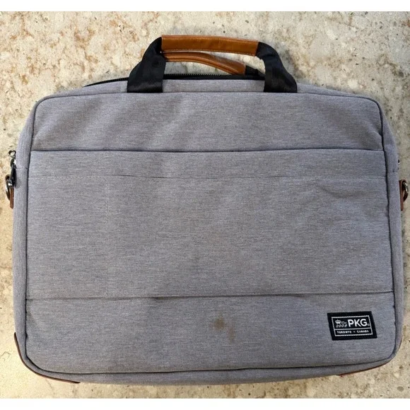 PKG Toronto Canada Laptop Briefcase Heather Grey Business Messenger Bag Slim