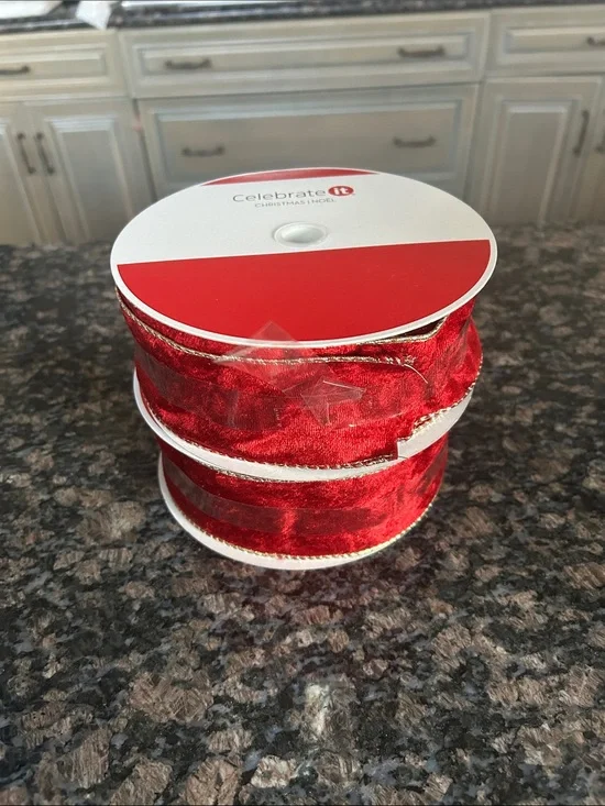 CELEBRATE IT VELVET WIRED RIBBON W GOLD TRIM 2.5