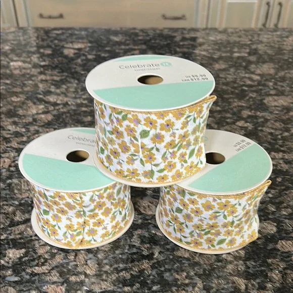 CELEBRATE IT FLORAL WIRED RIBBON SET OF 3 NWT