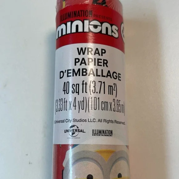 Rare MINIONS GIFT WRAPPING paper CHRISTMAS 3.33ft x 4 yds 40 sq ft