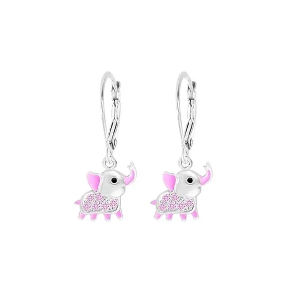 Beautiful Sterling Silver Pink Swarovski Crystals Elephant Earrings