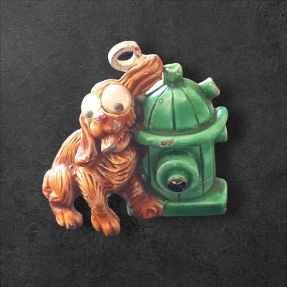 Vintage Dog and Fire Hydrant Figurine Pendant