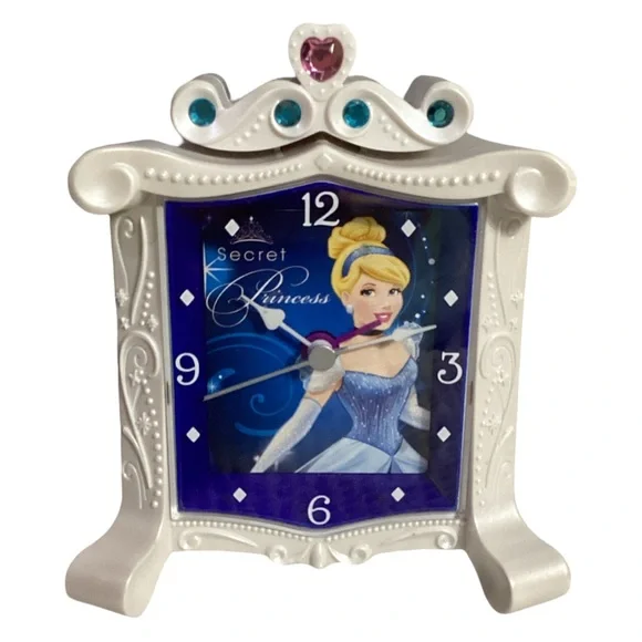 Disney Secret Princess Cinderella White Plastic Alarm Clock TESTED WORKS