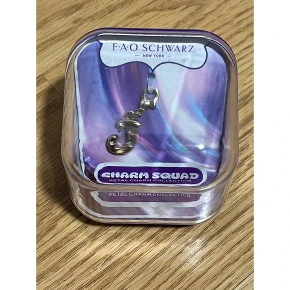 FAO Schwarz Charm Squad Letter J Initial Metal Charm Gold Tone Crystal New