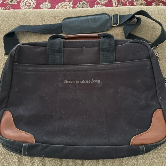 Lands End Vintage Messenger Travel Computer Laptop Bag Black Canvas (TD)