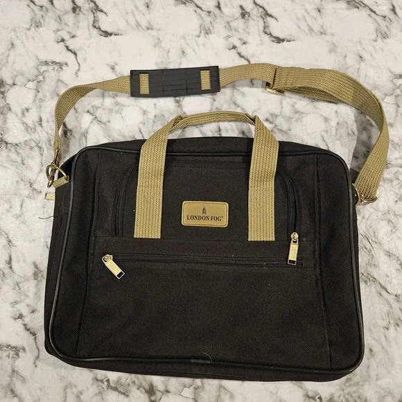 Vintage London Fog Black Laptop Messenger Bag Briefcase‎ Multiple Compartments