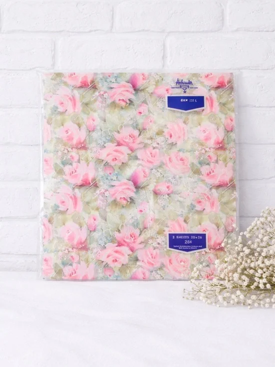 Vintage New Old Stock Hallmark Pink Floral For Your Shower Gift Wrap Sheets