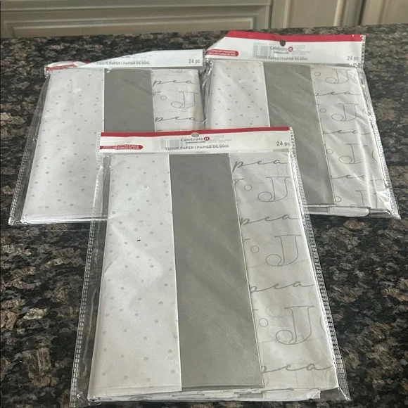 CELEBRATE IT CHRISTMAS TISSUE PAPER SILVER & WHITE 72 PCS LOT OF 3 (24PC) NWT